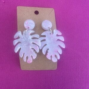Pink and White Leaf Earrings